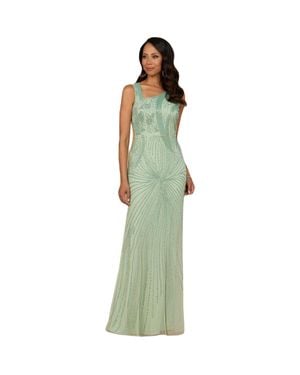 LARA New York Asymmetrical, Beaded Gown - Green