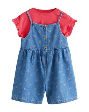 Next Kids' Cherry Denim Romper & T-Shirt Set - Blue