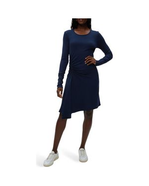 Michael Stars Marina Side Ruched Long Sleeve Dress - Blue