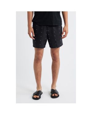 Rag & Bone Marc Embroidered Cotton & Linen Drawstring Shorts - Black