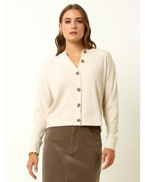 Single Stitch Ribbed V-Neck Cardigan - Natural