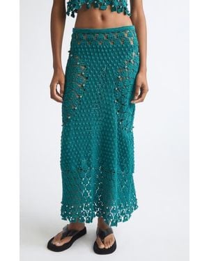 Rabanne Beaded Cotton Crochet Skirt - Green