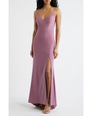 Jump Apparel Plunge V-Neck Jersey Gown - Purple