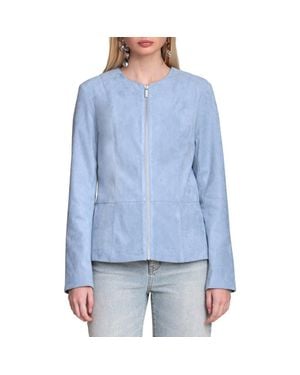 Bagatelle Peplum Faux Suede Jacket - Blue