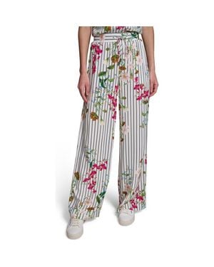 KARL LAGERFELD Stripe Flower Print Wide Leg Pants - Black