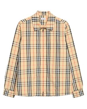 Burberry Ollie Check Cotton & Linen Zip-Up Overshirt - Metallic