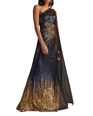 Tadashi Shoji One-Shoulder Ombré Sequin Gown - Blue
