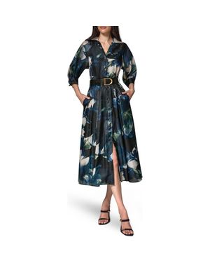 Donna Karan Belted Printed Shirtdress - Blue