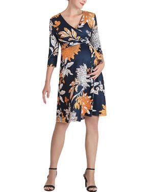 Kimi + Kai Dona Floral Faux Wrap Maternity Nursing Dress - Blue