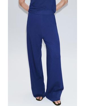 Mango Elastic Waist Straight Leg Pants - Blue