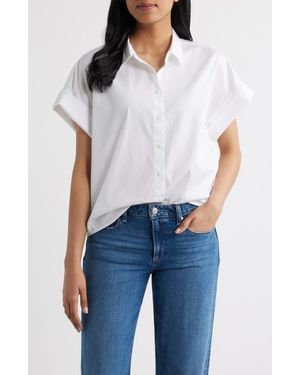 Spanx Oversize Short Sleeve Cotton Button-Up Shirt - White