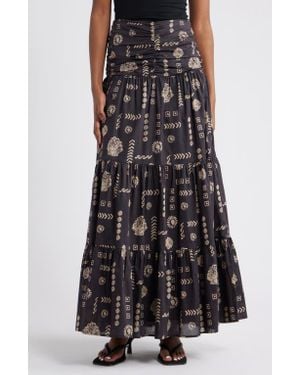Rails Agatha Floral Tiered Cotton Maxi Skirt - Black