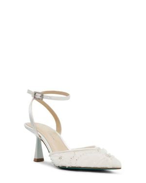 Betsey Johnson Delia Beaded Mesh Ankle Strap Pump - White