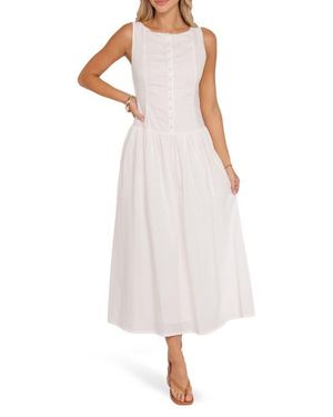Petal & Pup Evie Cotton & Linen Buttoned Maxi Dress - White