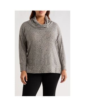 Loveappella Animal Spot Hacci Knit Cowl Neck Tunic - Gray