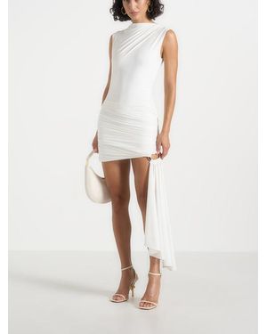 Manière De Voir Anouk Cap Sleeve Ring Detail Drape Mini Dress - White