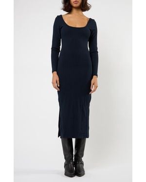 Viens Avec Moi The Flirt Fusion Long Sleeve Rib Dress - Blue