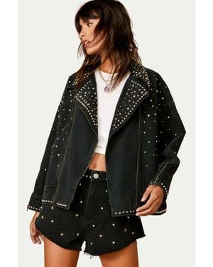 Nasty Gal Studded Denim Biker Jacket - Black