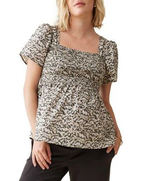 Ingrid & Isabel Smocked Puff Sleeve Maternity Top - Black
