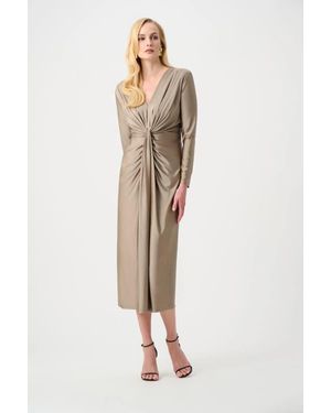 Joseph Ribkoff Satin Effect Knit Draped V-Neck Sheath Dress - White