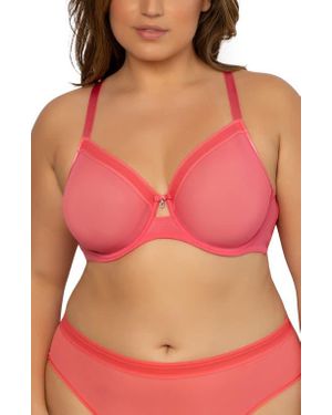 Curvy Couture Full Figure Mesh Underwire Bra - Pink