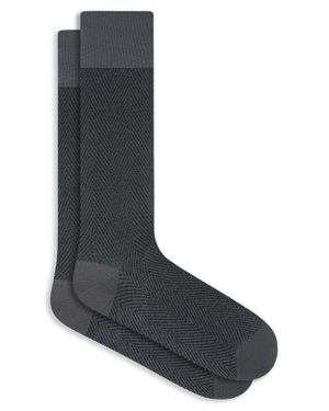 Bugatchi Herringbone Mercerized Cotton Blend Dress Socks - Black