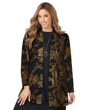Jessica London Stretch Knit Open Front Knit Topper - Black