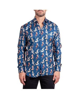 Maceoo Fibonacci Ascension 0220 Pin-Up Print Contemporary Fit Button-Up Shirt - Blue