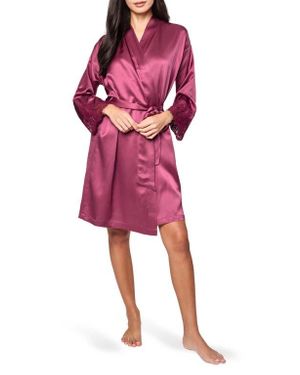 Petite Plume Lace Trim Mulberry Silk Robe - Red