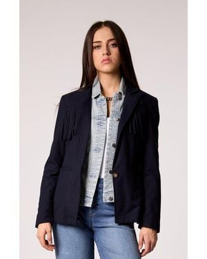 Blue Revival Helen Fringe Blazer With Removable Denim Insert - Blue