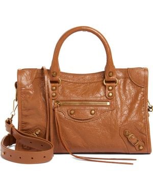 Balenciaga Small Le City Crinkle Leather Satchel - Brown
