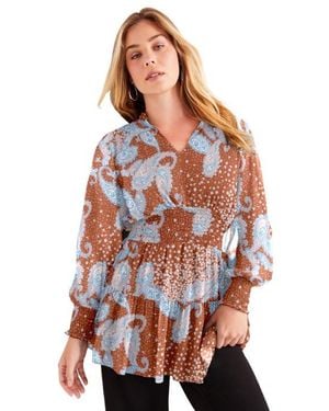 June + Vie Smocked Georgette Tunic - Red