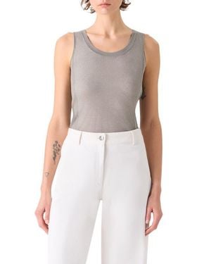 Akris Two-Tone Mesh Front Silk Sweater Tank - White