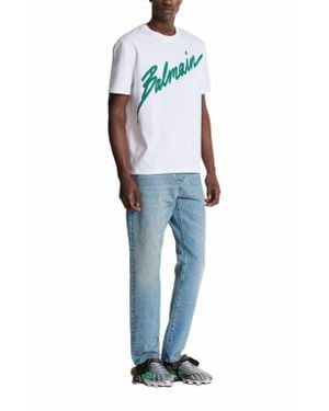 Balmain Lettre Flocked T-Shirt - Blue