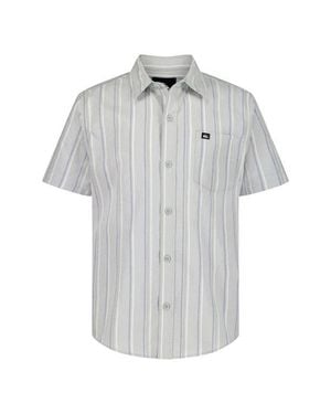 Quiksilver Kids' Island Stripe Short Sleeve Cotton Button-Up Shirt - Gray