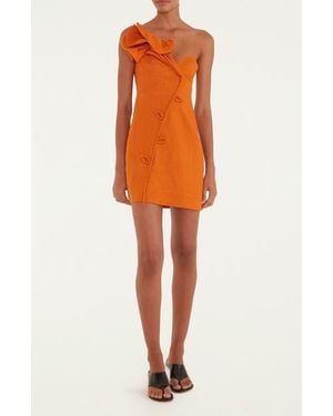 FARM Rio Flower Euroflax Premium Linen Minidress - Orange
