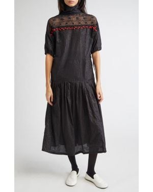 KÚR Lace Inset Drop Waist Shift Dress - Black