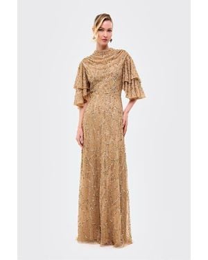 Beauut Embellished Sequins Double Sleeves Dress - Natural