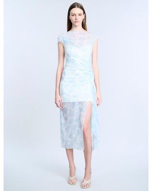 BCBGMAXAZRIA Mesh Sequin Midi Dress - White