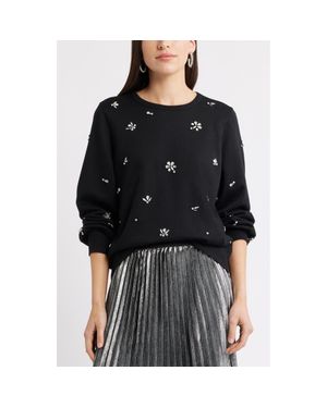 Caslon Crystal Embellished Sweatshirt - Black