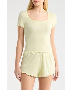 Open Edit Pointelle Knit Short Pajamas - Green