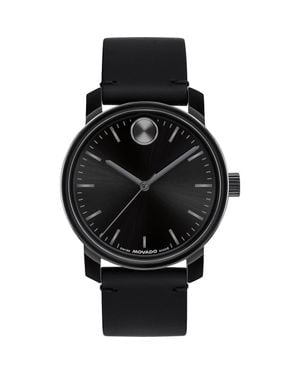 Movado Bold Access Leather Strap Watch, 41Mm - Black