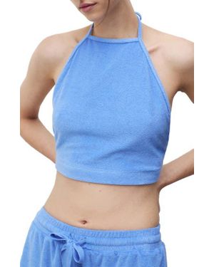 Mango Cotton Terry Crop Halter Top - Blue