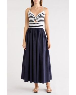 FREEMARKET Stripe Mixed Media A-Line Dress - Blue