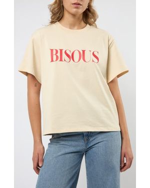 Viens Avec Moi Bisous Boxy Cotton Graphic T-Shirt - Blue
