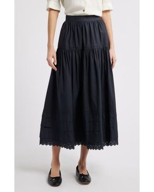 Doen Sebastiane Tiered Organic Cotton Poplin Maxi Skirt - Blue