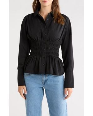 Princess Polly As You Are Shirred Button-Up Shirt - Black