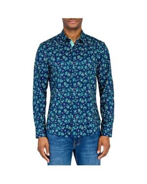 Con.struct Slim Fit Lily Bouquet Recycled 4-Way Stretch Performance Long Sleeve Shirt - Blue