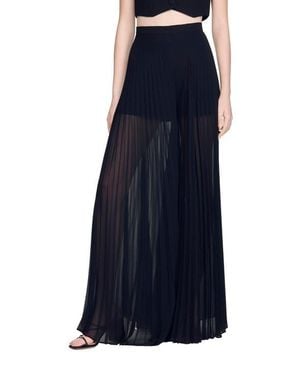 Sandro Pleated Wide-Leg Pants - Blue