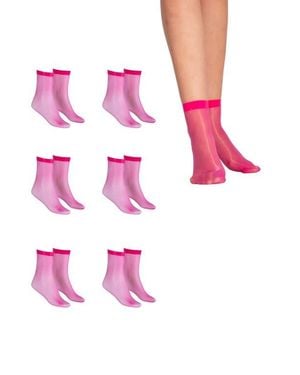 LECHERY 6-Pair Pack Lingerie Colored Fashion Ankle Nylons Sheer Socks - Pink